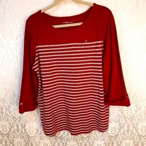 Croft & Barrow red and white sweater with gold buttons size XL